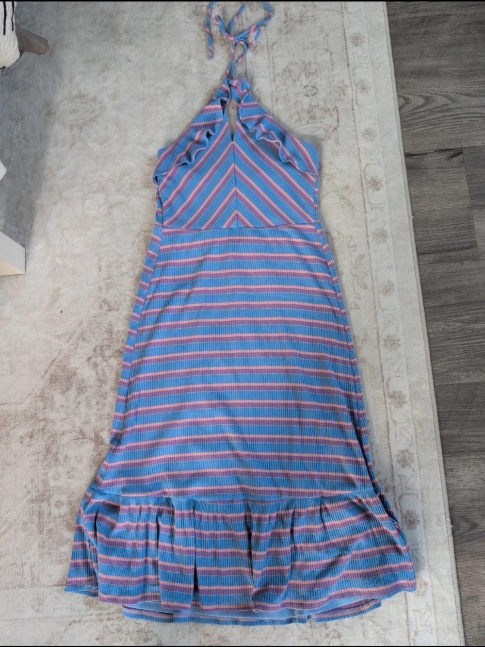 Collective Concepts Blue & Pink Striped Halter Midi Dress